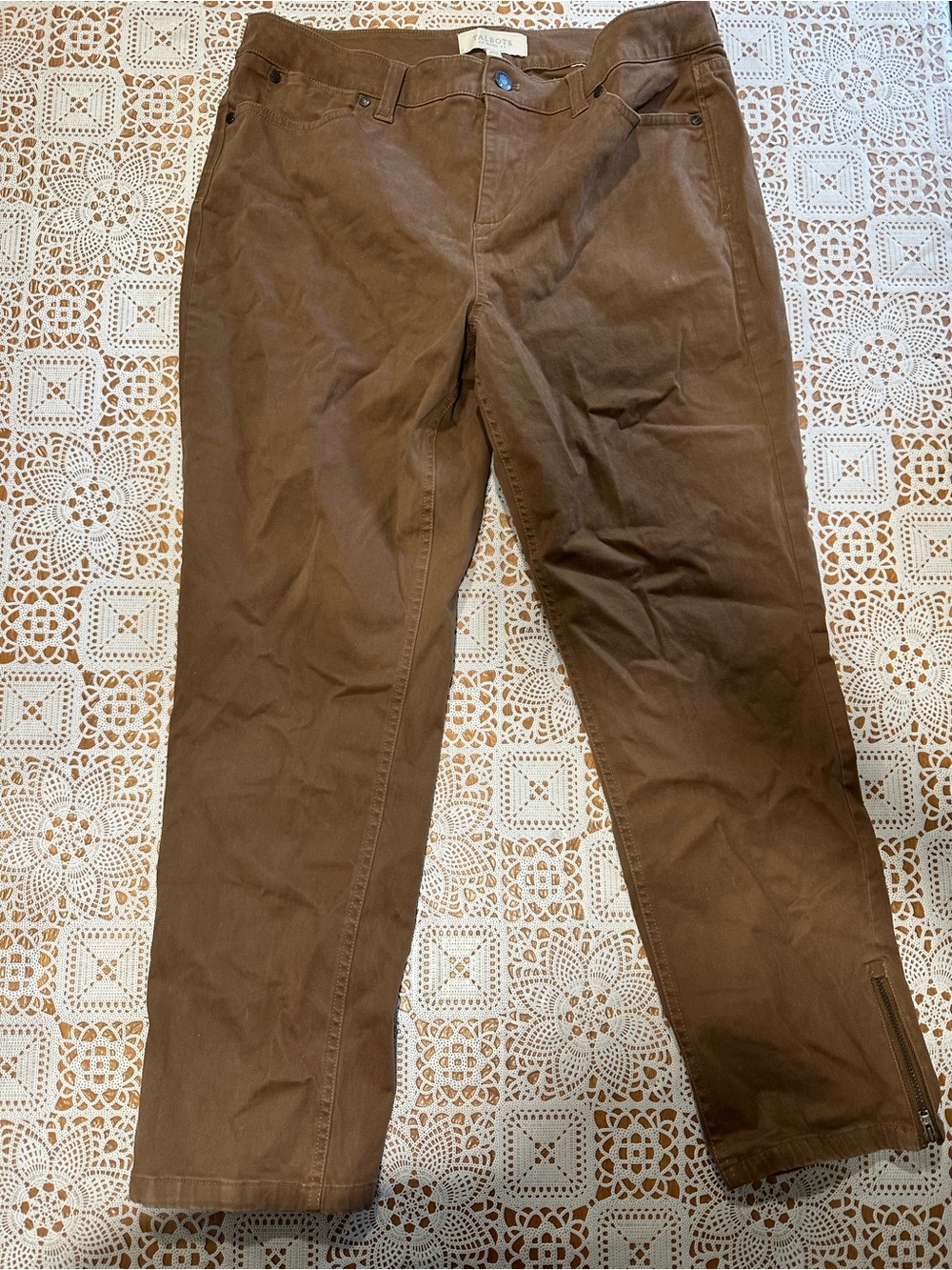 Talbots Petites Brown Faux Suede Ankle Zip Pants Size 12P